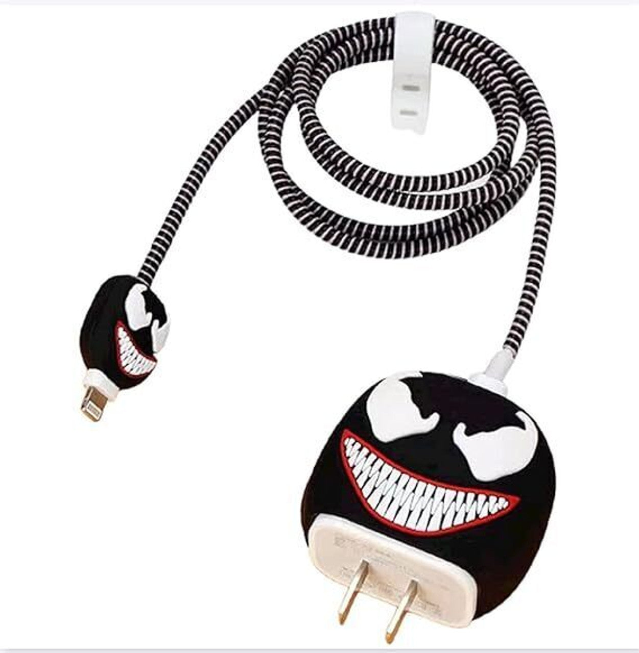Garbello iPhone Charger Cover for 18W/20W - Adorable Silicone Venom Design with Spiral Cable Protector (Vibrant Black, White, Red)